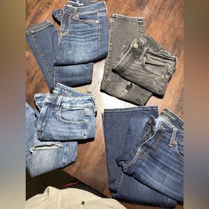 American Eagle Dark Blue Jeans with Gold Stitching